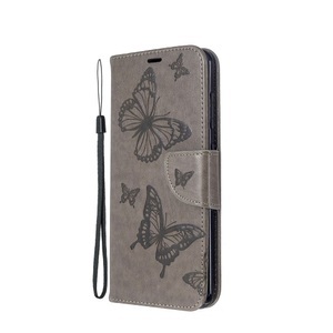 Nokia, Nokia 6.2 / Nokia 7.2 Leder Tasche mit Kartenfach + Handschlaufe Schmetterling - Grau, 