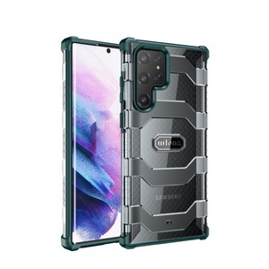 Sonstige Marke, Samsung Galaxy S22 Ultra 5G Hybrid TPU Bumper Case Hülle Air Cushion Fallschutz - Grün / Transparent, 