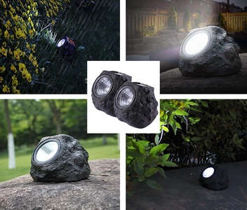 Sonstige Marke, (2er Set) LED Solar Outdoor Lampe Steinförmige Gartenleuchte mit Dämmerungssensor Wasserfest (IP65) - Kaltweiss, 