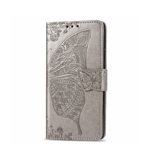 Samsung, Samsung Galaxy A51 Leder Tasche Flip Cover Schmetterlinge Imprint - Grau, 