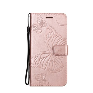 Sonstige Marke, Samsung Galaxy A52s 5G / A52 (5G) Leder Tasche mit Kartenfach + Handschlaufe Schmetterling - Roségold, 