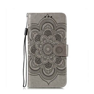 Samsung, Samsung Galaxy A72 / A72 5G Leder Tasche Wallet - Mandala Flowers - Grau, 