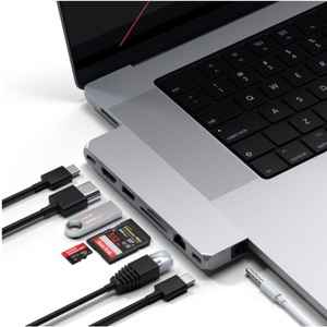 Satechi, Satechi - USB C Multiport Pro Hub Max mit USB C / 1x USB 3.0 / 1x HDMI / Gigabit Ethernet LAN / 3.5mm Klinke / SD & Micro SD Kartenlesegerät (ST-UCPHMXS) - Silber, Satechi USB-C® Dockingstation Pro Hub Max