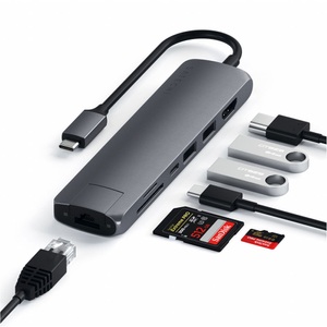 Apple, Satechi - USB C Multiport Adapter Slim Hub mit USB C (PD/60W) / 4K HDMI / 2x USB 3.0 / Gigabit Ethernet / SD & Micro SD Kartenlesegerät (ST-UCSMA3M) - Space Grau, Satechi Slim Multi-Port - Usb-C Adapter (Grau)