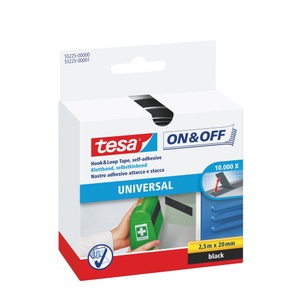 TESA On & Off, TESA On & Off 55225-00-01 Klettband zum Aufkleben Haft- und Flauschteil (L x B) 2500 mm x 20 mm Schwarz 1 St., Klettband on&off 2.5mx20mm sch