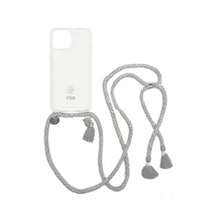 3mm, ETUUI - iPhone 13 Mini Necklace Hybrid TPU Hülle Air Cushion Fallschutz + Handykette - Hellgrau, 