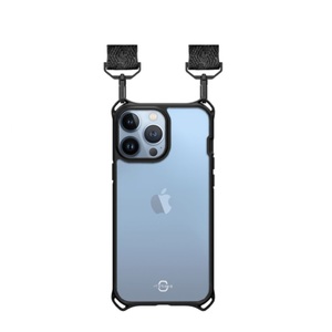 ITSKINS, ITSkins - iPhone 13 Pro Max / 12 Pro Max Hybrid Sling Antimikrobielle Necklace Kordel Breit Schutz Hardcase Hülle (Fallschutz 3 Meter) - Schwarz / Transparent, 