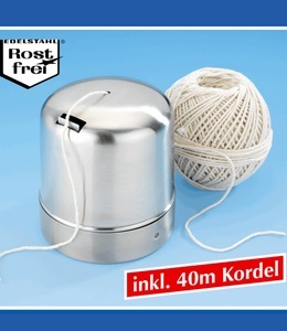 Westfalia, Edelstahl Küchengarn Box, WENKO Organizer, Aufbewahrungsbox, aus Edelstahl, für Küchenfaden, inkl. 40 m Kordel