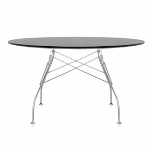 undefined, Glossy Rundtisch, Tischplatte schwarz, Untergestell verchromt, 
