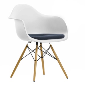 Vitra, Eames Plastic Armchair RE DAW Sitzpolster Stuhl, Sitzschale RE cotton white re, Stoff Hopsak F60 meerblau/elfenbein, Untergestell esche honigfarben..., 
