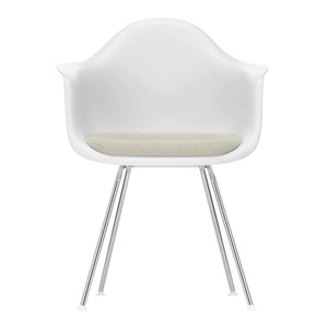 Vitra, Eames Plastic Armchair RE DAX Sitzpolster Stuhl, Sitzschale RE cotton white re, Stoff Hopsak F60 meerblau/dunkelgrau, Untergestell glanzchrom, Glei..., 