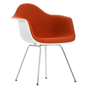 Vitra, Eames Plastic Armchair DAX Vollpolster Stuhl, Sitzschale RE cotton white re, Stoff Hopsak F60 gelb/elfenbein, Keder weiss, Drahtuntergestell basic ..., 