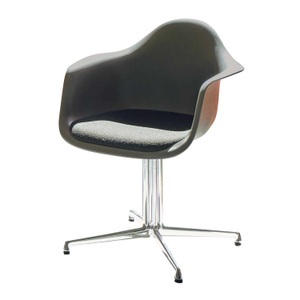 Vitra, Eames Plastic Armchair RE DAL Sitzpolster Stuhl, Sitzschale RE meerblau re, Stoff Hopsak F60 senf/dunkelgrau, Untergestell aluminium poliert, Gleit..., 