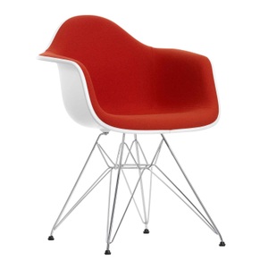 Vitra, Eames Plastic Armchair RE DAR Vollpolster Stuhl, Sitzschale RE smaragd re, Stoff Hopsak F60 nero/elfenbein, Keder weiss, Drahtuntergestell weiss pu..., 