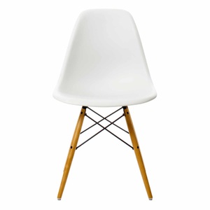 Vitra, Eames Plastic Side Chair RE DSW Stuhl, Sitzschale RE citron re, Untergestell esche honigfarben, Gleiter weiss für hartböden, 