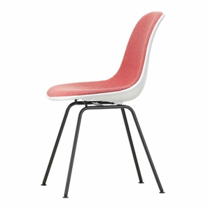 Vitra, Eames Plastic Side Chair RE DSX Vollpolster Stuhl, Sitzschale RE meerblau re, Stoff Hopsak F60 grün/elfenbein, Keder weiss, Drahtuntergestell weiss..., 