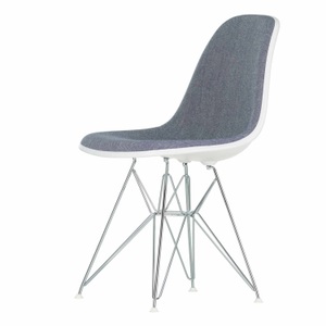 Vitra, Eames Plastic Side Chair RE DSR Vollpolster Stuhl, Sitzschale RE smaragd re, Stoff Hopsak F60 senf/elfenbein, Keder weiss, Drahtuntergestell weiss ..., 