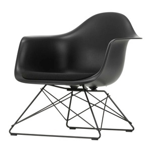 Vitra, Eames Plastic Lounge Armchair RE LAR Sitzpolster Sessel, Sitzschale RE cotton white re, Stoff Hopsak F60 nero/elfenbein, Drahtuntergestell basic da..., 
