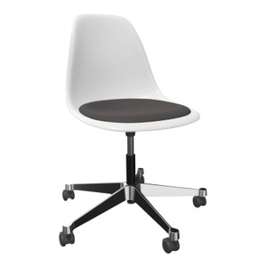 Vitra, Eames Plastic Side Chair RE PSCC Sitzpolster Bürodrehstuhl, Sitzschale RE tiefschwarz re, Stoff Hopsak F60 nero/elfenbein, Rollen rolle weich gebre..., 