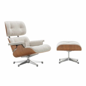 Vitra, Eames Lounge Chair & Ottoman Fabric Edition, Masse klassische masse, Schale amerikanischer kirschbaum, Bezug stoff nubia crème/dunkelbraun, Unterge..., 