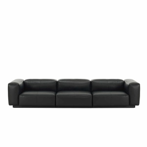 Vitra, Soft Modular 3er Sofa Leder, Bezug leder sand, Armlehne niedrig, 