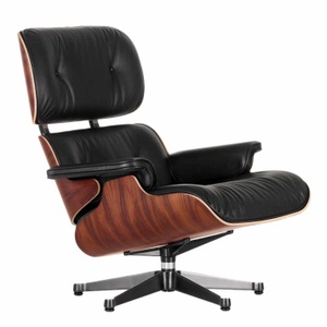 Vitra, Lounge Chair - Classic Version, Schale santos palisander, Lederbezug premium f braun 77, Untergestell poliert, Gleiter basic dark für teppichböden, 