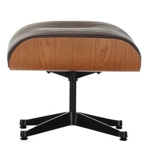 Vitra, Lounge Chair Ottoman Hocker - American Cherry Version, Lederbezug natural f nero 66, Untergestell poliert, Gleiter gleiter für teppichböden, 