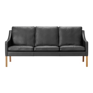 Fredericia, Mogensen 2209 3er Leder-Sofa, Bezug leder omni - 301 black, Beine walnuss geölt, 