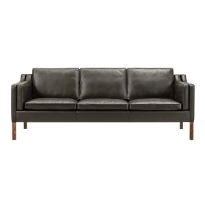Fredericia, Mogensen 2213 3er Leder-Sofa, Bezug leder omni - 320 dark clay, Beine eiche geseift, 