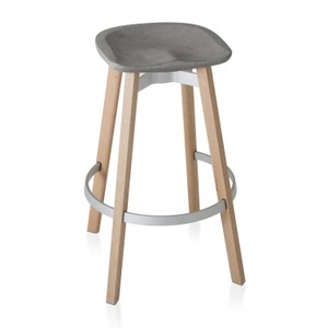 Emeco, SU Barstool Barstuhl, Sitz beton, Gestell holz, natural, 