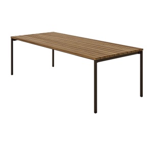 OUTSIDE by Mobimex, DAN OUTSIDE Tisch, Tischplatte holz, robinie (akazie), Grösse l. 220 x b. 100 cm, Untergestell grau weiss, ral 9002, 