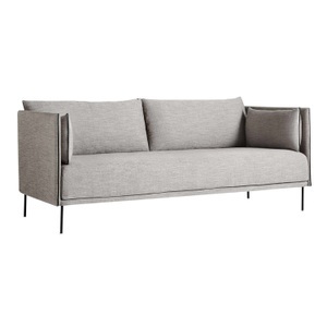 Hay, Silhouette 2 Seater 2er Sofa, Stoff 0163 remix by kvadrat, Keder leder schwarz, Untergestell eiche geölt, 