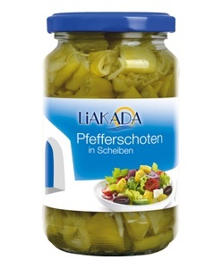 Liakada, Liakada grüne Pfefferschoten in Scheiben, 340 g, 