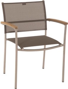 Stern, Stern Stapelsessel Mali Edelstahl Mit Bezug Batyline Taupe Und Teakarmlehnen, 