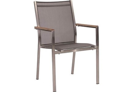 Stern, Stern Stapelsessel Cardiff Edelstahl Mit Bezug Textilen Silbergrau Teakarmlehnen, 