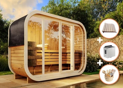 FinnTherm, Sauna-Komplettset Fasssauna Ellipso L, Comfort Set Fasssauna Ellipso L