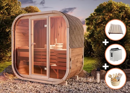 FinnTherm, Sauna-Komplettset Fasssauna Ellipso M, Comfort Set Fasssauna Ellipso M