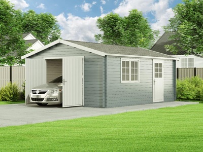 Alpholz, Alpholz Holzgarage Modell B-44 ISO mit 2-flg. Holzgaragentor, Alpholz Holzgarage Modell B-44 ISO mit 2-flg. Holzgaragentor