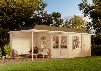 Alpholz, 5-Eck Gartenhaus Modell Rhein-40 mit Anbau, 5-Eck Gartenhaus Modell Rhein-40 mit Anbau