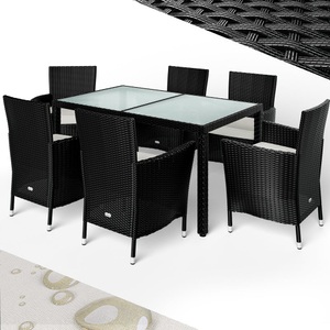 Casaria, Casaria Polyrattan Sitzgarnitur Bali 13-tlg. Schwarz, Polyrattan Sitzgarnitur Mailand 7-tlg Schwarz/Creme