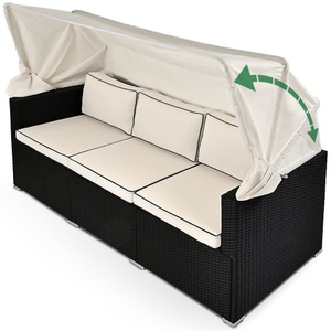Casaria, Polyrattan-Bank Schwarz 210x70x70cm mit Sonnendach, 