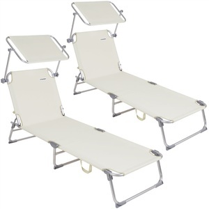 Casaria, Sonnenliege Ibiza 2er-Set Creme Alu mit Sonnendach, 
