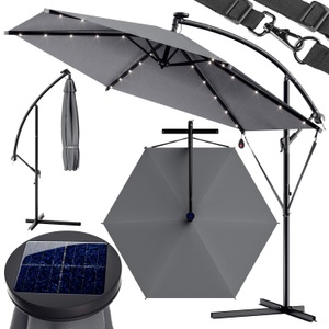 Kingsleeve, Kingsleeve LED Solar Ampelschirm Haiti Anthrazit Ø300cm, LED Solar Ampelschirm Haiti Anthrazit Ø300cm UV-Schutz 80+