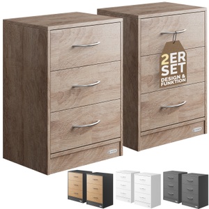 Casaria, Nachttisch Eloise 2er-Set Eiche 54x39x28cm, Nachttisch Eloise 2er-Set Eiche 54x39x28cm