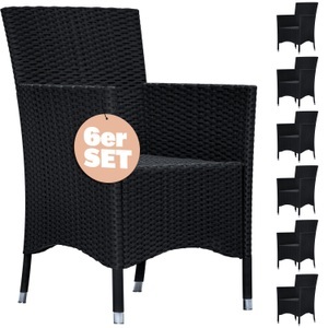 Casaria, Polyrattan Gartenstuhl 6er-Set Schwarz stapelbar, 