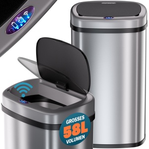 Deuba®, Sensor Mülleimer Edelstahl 50 Liter viereckig, Sensor Mülleimer Edelstahl 58L