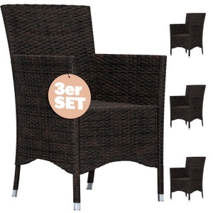 Casaria, Polyrattan Gartenstuhl 3er-Set Braun stapelbar, 