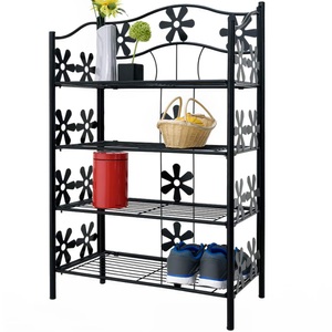 Deuba®, Metallregal mit dekorativem Blumenmuster (4 Böden), Metallregal Mattschwarz 90x60x30cm