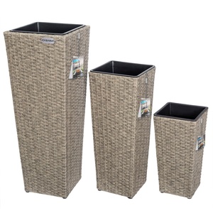 Casaria, Polyrattan Blumentopf 3er-Set Creme, Polyrattan Blumentopf 3er-Set Creme