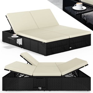 Casaria, Polyrattan Sonnenliege Schwarz/Creme 200x160x33cm, Polyrattan Sonnenliege Schwarz/Creme 200x160x33cm